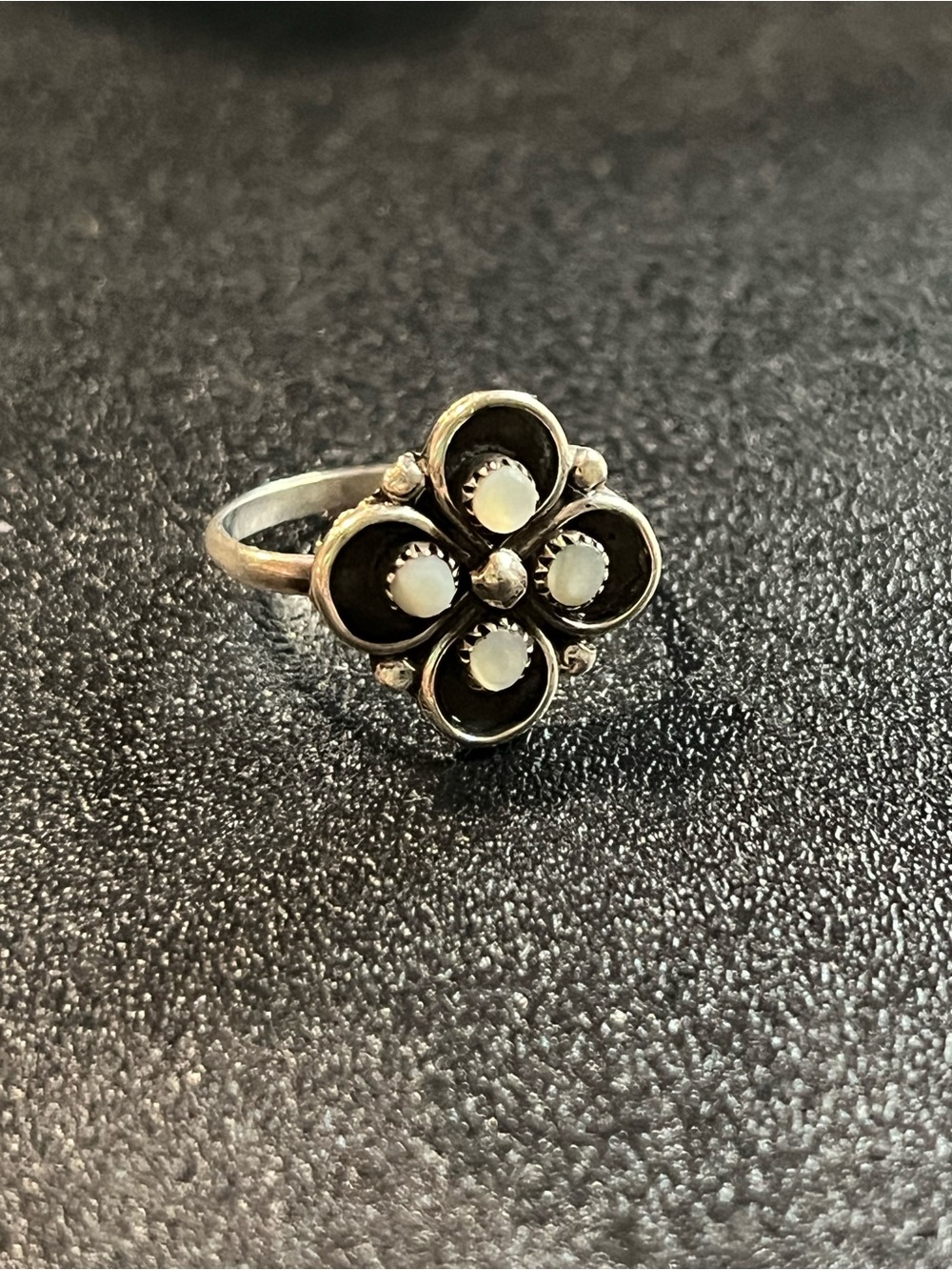 Sterling Clover shaped mother of pearl southwestern ring. 5-5.5 ish. Dainty